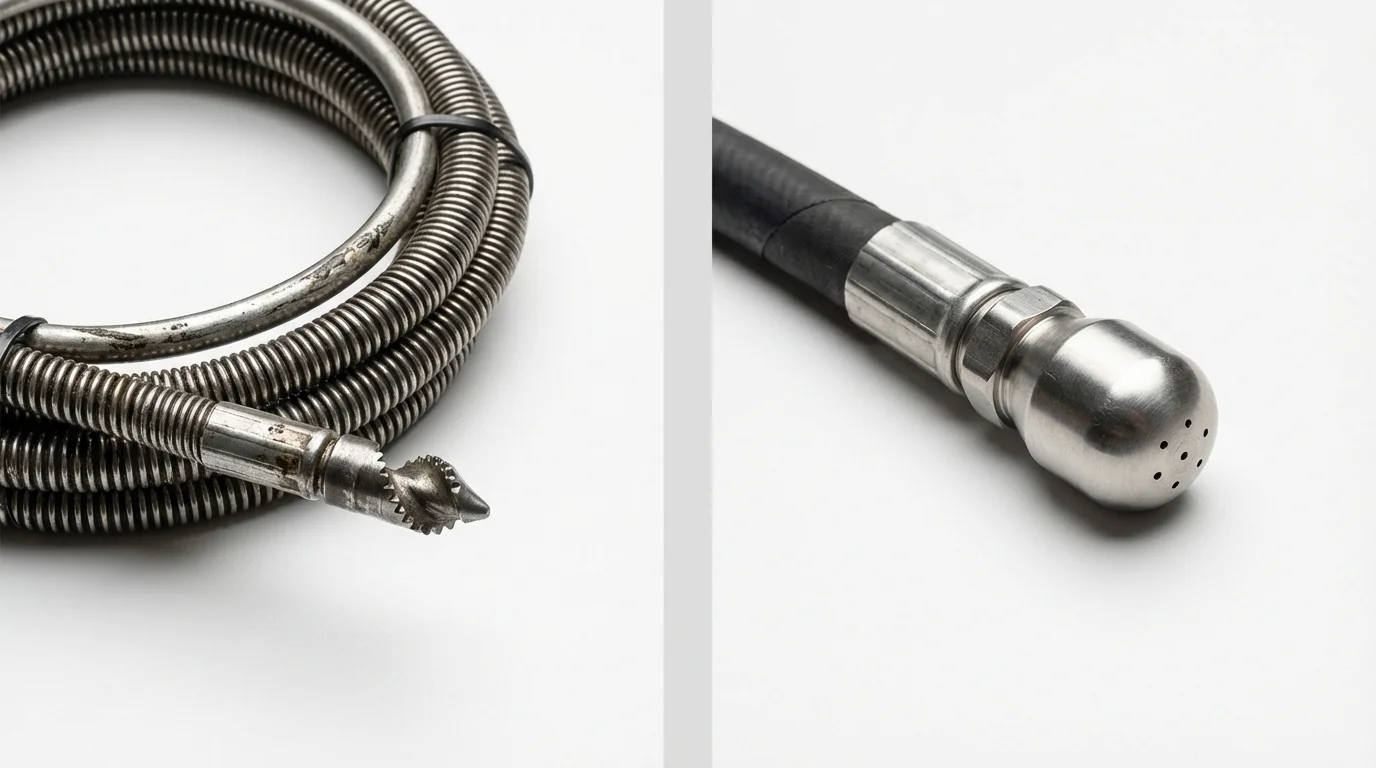 Drain snake cable and hydro jetting nozzle used for drain cleaning in Pigeon Forge, TN