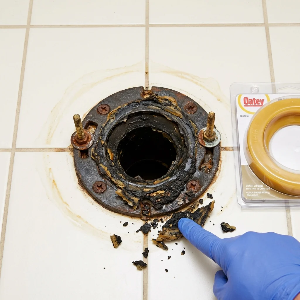 Failed wax ring showing water seepage at the base of a toilet in a Pigeon Forge, TN home