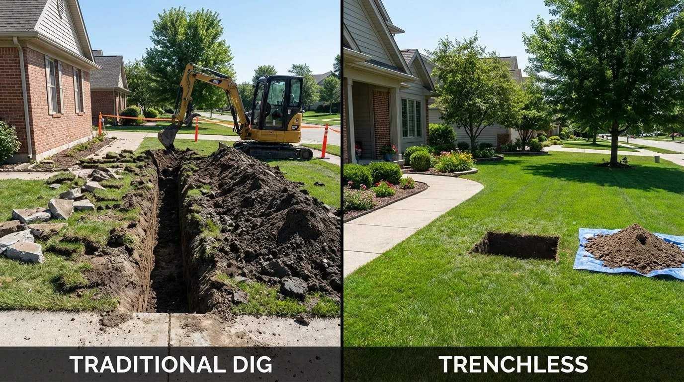 Trenchless sewer repair with minimal yard damage versus traditional excavation in Pigeon Forge, TN
